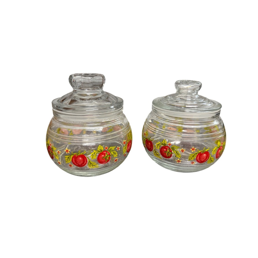 Vintage Anchor Hocking Tomato Glass Canisters Set of 2 Airtight Kitchen Jars
